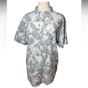 Levi's Casual White Shirt with Blue and Yellow Leaf Design-Size XL
